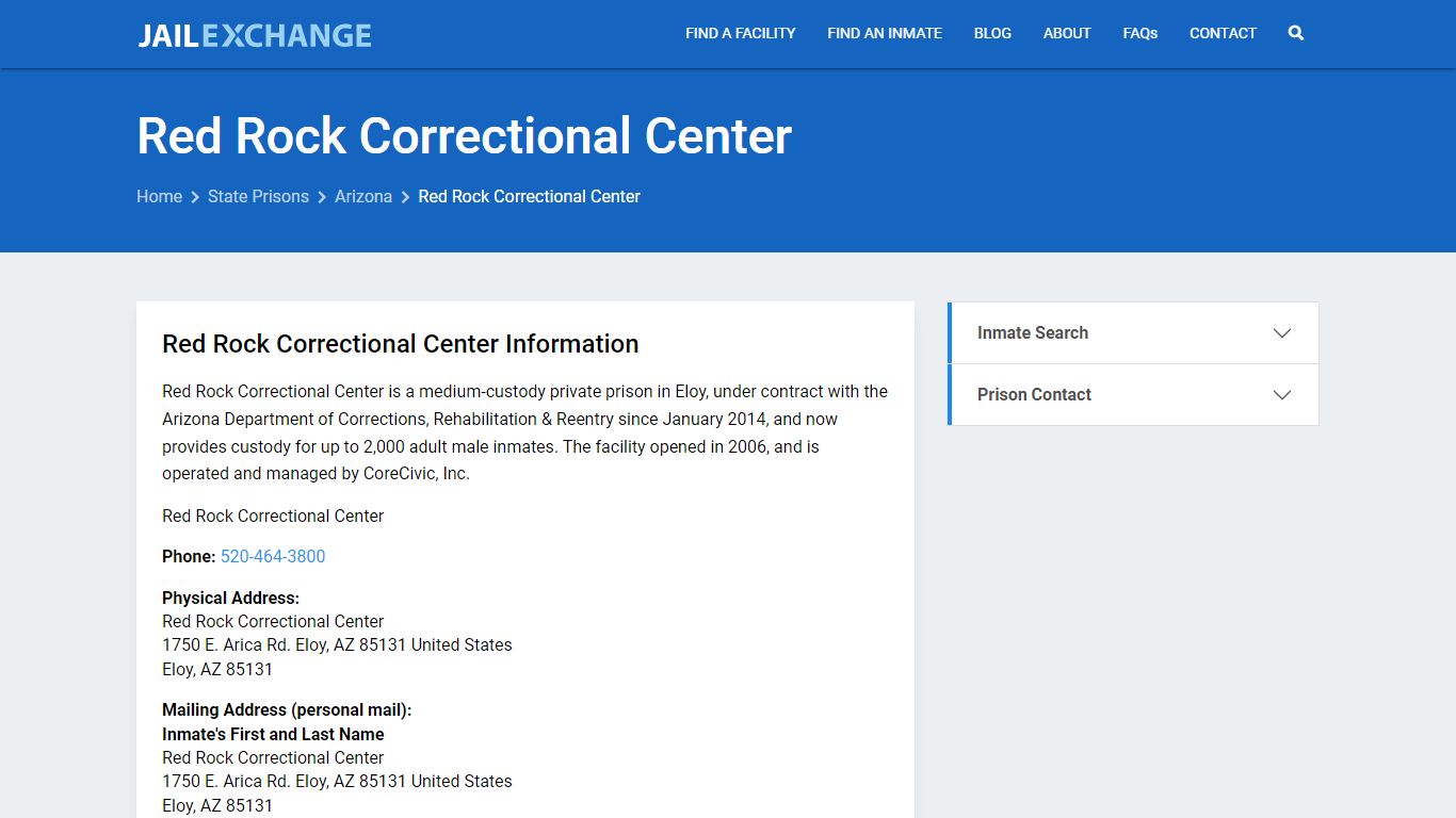 Red Rock Correctional Center Inmate Search, AZ - Jail Exchange