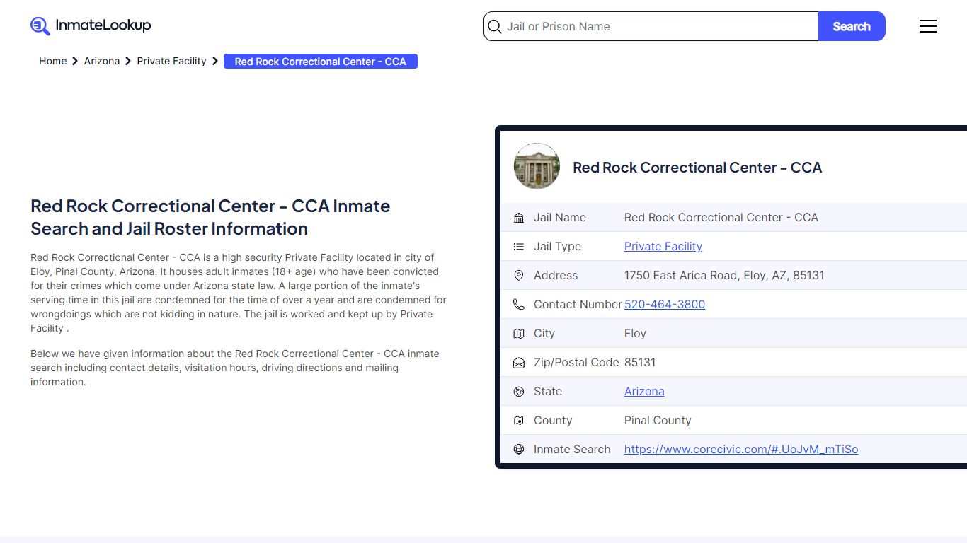 Red Rock Correctional Center - CCA Inmate Search and Jail Roster ...