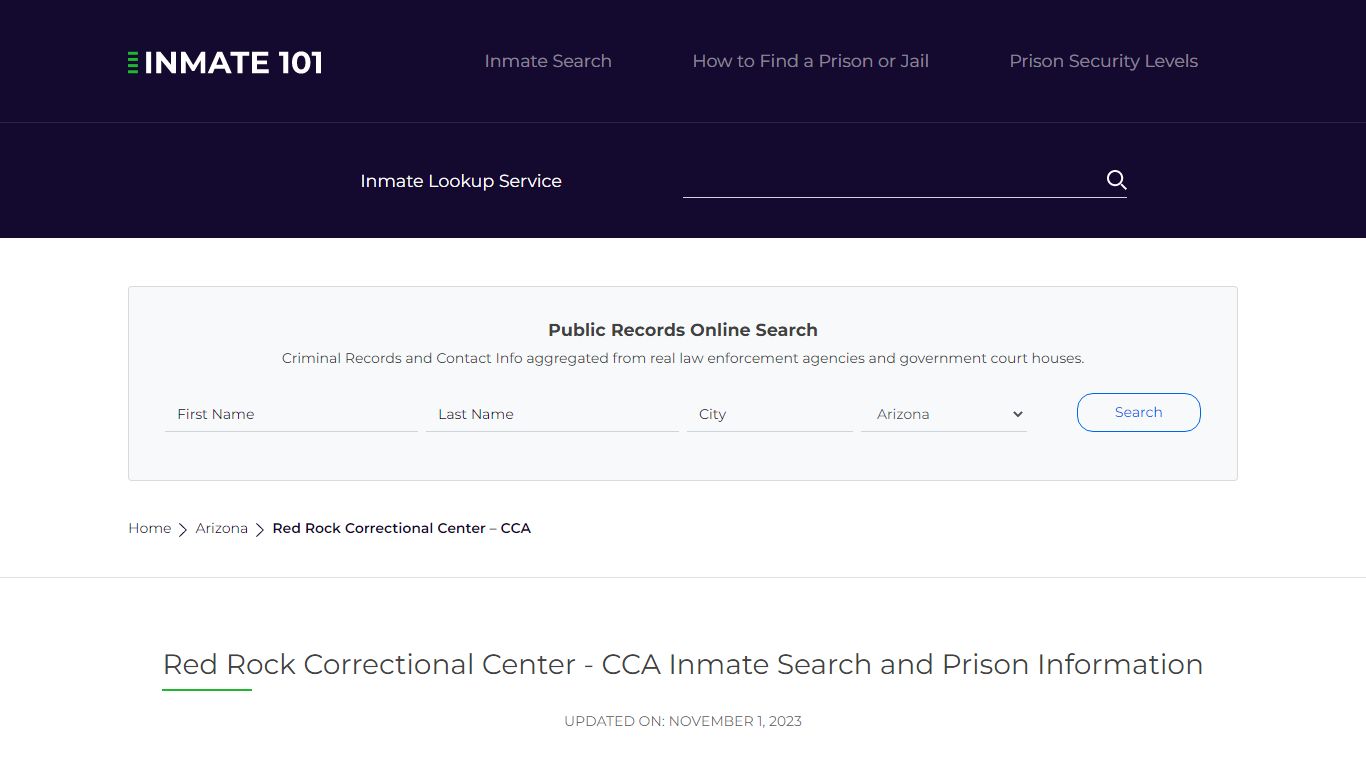 Red Rock Correctional Center - CCA Inmate Search, Visitation, Phone no ...
